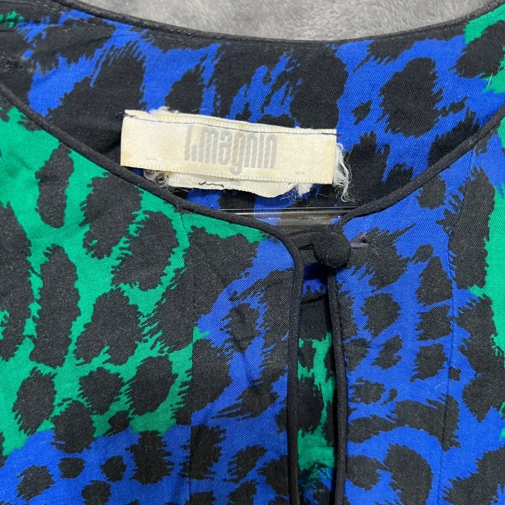 VTG 80s Glam Leopard Print 2 Piece Set Electric Blue Skirt Top Blouse Midi Funky